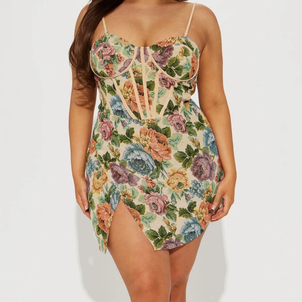 Flower Corset Mini dress with split
